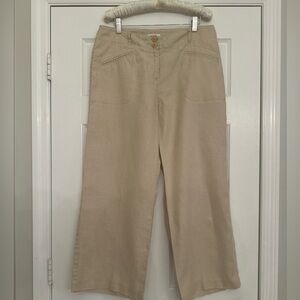 Sigrid Olsen So Be It 100% Linen Khaki Wide Leg High Rise Women’s Sz 10 Pants